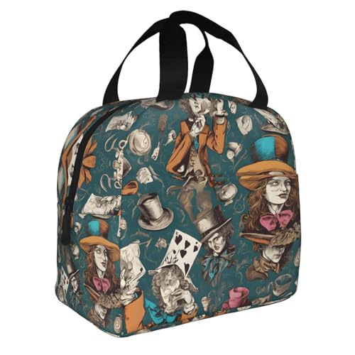 NPOREJKNGF Sac à déjeuner rétro en papier peint avec motif imprimé intégral - Sac isotherme léger pour le stockage des aliments, poche avant de 20,3 x 12,7 cm, sac multi-usage pour le travail – vue 9