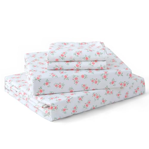 Image of MUXHOMO Queen Size 4 Piece Sheet Set, Soft Breathable Bed Sheet Set for Bedroom with Deep Pocket Up to 16 inch, Wrinkle-Free & Cooling Bedding for Oeko-TEX Certified - Floral Pink