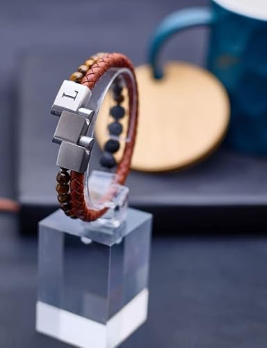 Mesurely Leather Bracelet For Men Initial Double-Row Braided Leather Bracelet Bangle Wristband With Stainless Steel Magnetic Buckle #TOP4