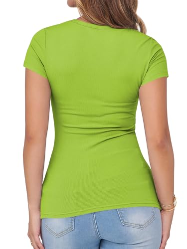 Image of Albe Rita Women Short Sleeve T-Shirt Cap V Neck Shirts for Women Ribbed Casual Top Knit Slim Fit for Summer