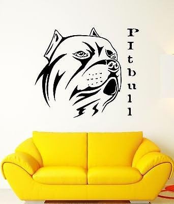 Large Wall Decal Dog Pitbull Animal Guard Friend Collar Mural Vinyl Stickers (ed035) White