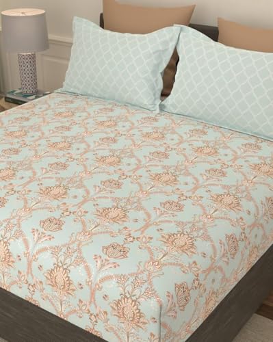 Portico New York Flat Double Bedsheet Set 100% Cotton Super Soft with 2 Pillow Covers Radiance (AQUAHAZE)