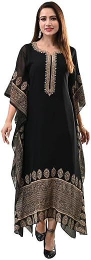 FREYAA GOLD HAND EMBROIDERY BLACK KAFTAN