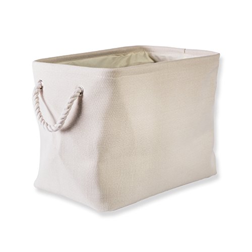 DII, Collapsible Variegated Polyester Storage Bin with Cotton Handles Medium Cream
