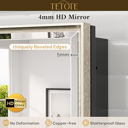 TETOTE Medicine Cabinet Mirror 24" x 30", Brushed Nickel Recessed Medicine Cabinet with Beveled Tempered Mirror, Stepless Adjustable Shelves, DTC Hinges by TETOTE - Used condition - Image 6