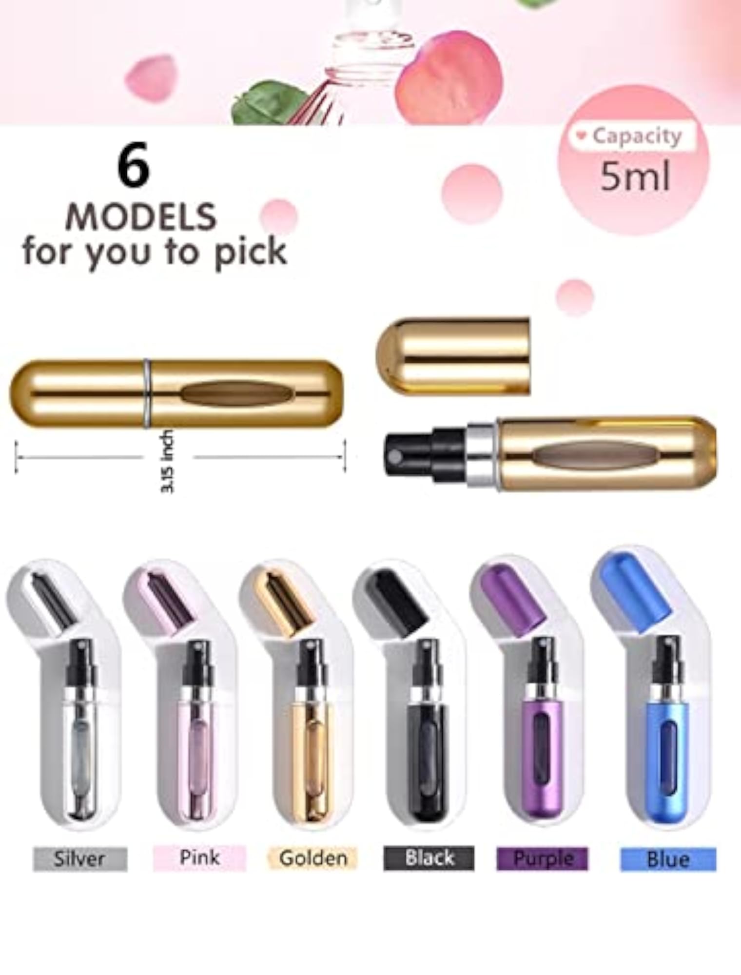 Portable Mini Refillable Perfume Atomizer Bottle, 5ml, 2pcs
