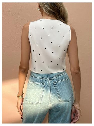 SHENHE Women's Heart Print Cute Vest Button Up V Neck Business Casual Cropped Sleeveless Blazer Suit2