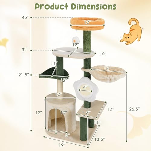 Árbol para Gatos Tangkula con Plataforma Floral y Rascador miniatura 4