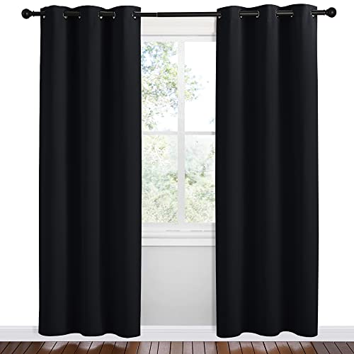 Image of NICETOWN Bathroom Blackout Thermal Curtains and Drapes, 2 Panels, 42 inches Wide by 78 inches Long, Black, Solid Thermal Insulated Grommet Blackout Drapery Panels for Window