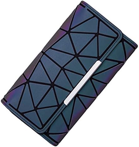 Andongnywell Iridescent Long Coin Purse Womens Geometric Rhomboids Wallets Trifold Reflective Clutch Luminous Wallet (Multicolor)