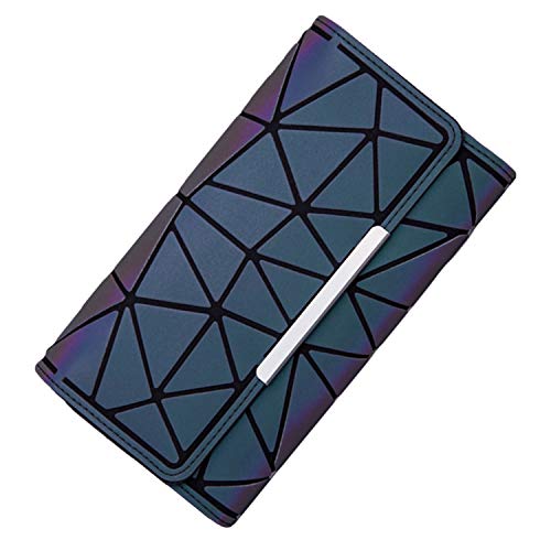 Andongnywell Iridescent Long Coin Purse Womens Geometric Rhomboids Wallets Trifold Reflective Clutch Luminous Wallet (Multicolor) #TOP3