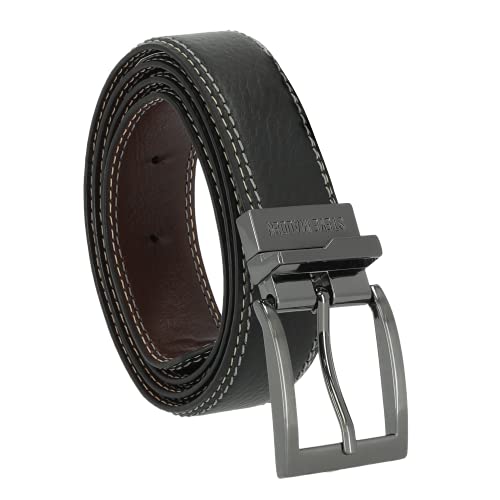 Steve Madden Men's Dress Casual Every Day Leather Belt, Black/Brown (Double Stitch), 38