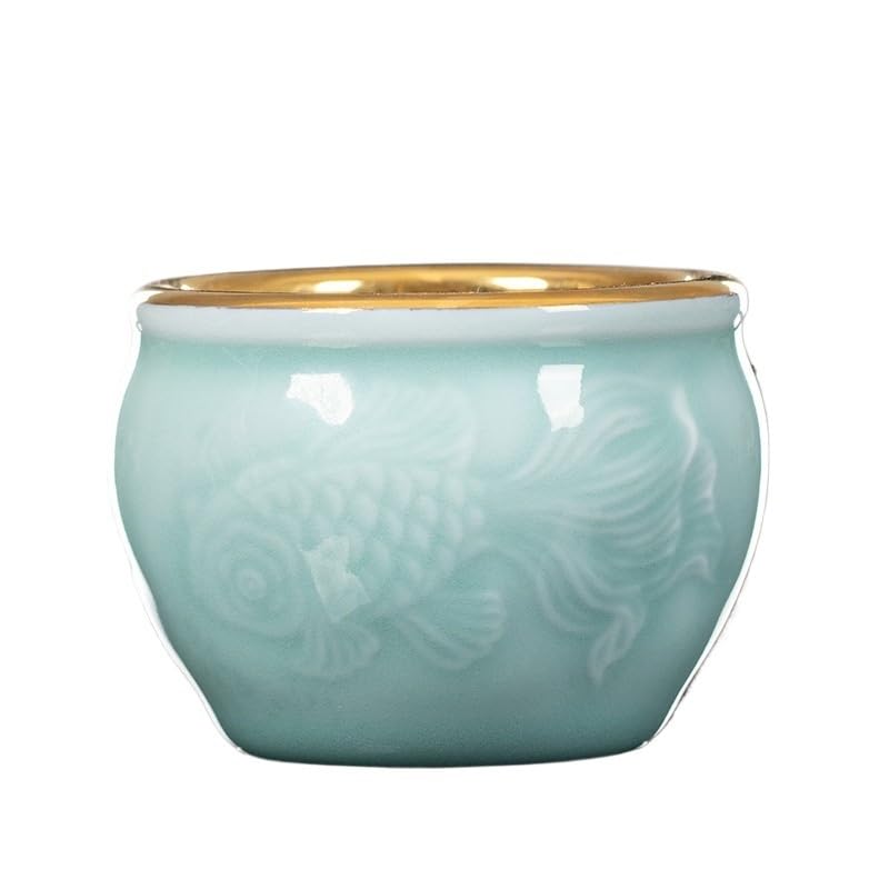 Tazas de té Pequeñas Taza de té dorada celadón, taza degustación, tazón personal, juego cerámica Gongfu, lujo vintage Taza de té de Kungfu(B)