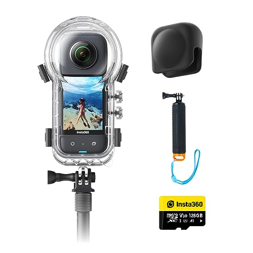Insta360 X3 Kit Case Subacqueo Invisibile - Action Cam 360 impermeabile con sensore da 1/2'', foto 360 da 72MP, video 360 5.7K, stabilizzazione, vibrazione, editing IA, live streaming, webcam