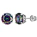 14k White Gold 6mm Rainbow Mystic Round Cubic Zirconia Basket Children Screwback Baby Girls Earrings