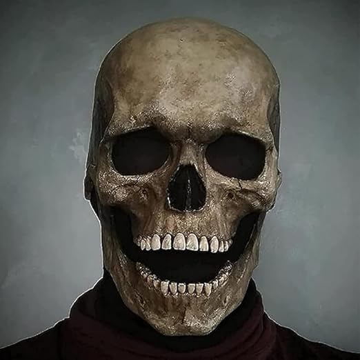 hoehew Full Head Skull Mask with Movable Jaw, Realistic Halloween Mask Adults Costume Cosplay Party Props