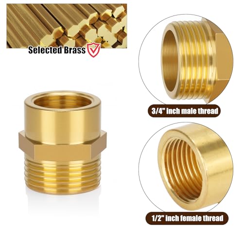2-Pack Brass AG/IG Reducer Adapter 3/4\ Male to 1/2\ Female Thread | 1/2\ FeMale to 3/4\ male Thread | Durable Pipe Connection Converter with Rubber Seal for Water/Gas/Liquid Systems