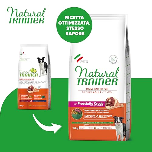 Natural Trainer Medium Hundefutter für Erwachsene mit rohem Schinken - 12 kg