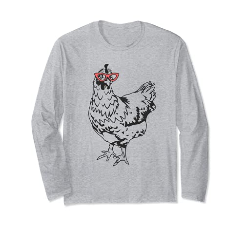 Cute Glasses Chicken Funny Chick Humor Art Backyard Hen Mama Manga Larga
