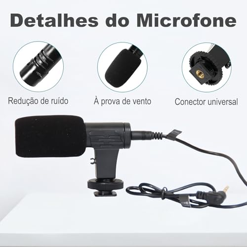 H'MASTON Kit Tripe para Celular com Iluminação e Microfone Luz de Led para Gravar Video Obturador R