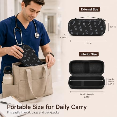 Image of Stethoscope Case for 3M Littmann Classic III /Cardiology IV, Blackheart | for MDF Acoustica Stethoscopes, for Nurses, Doctors, Nursing School Essentials, Students, Clinic, EMS, Travel, Hard Bag Only