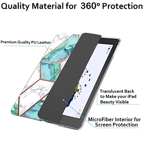 Image of DuraSafe Cases for iPad Pro 12.9 5th 4th Gen [ PRO 12.9 inch 5 4 ] A2378 A2461 A2379 A2462 A2229 A2069 A2232 A2233 Trifold Printed Hard Auto Sleep /Wake PC Translucent Back Cover - Marble Green