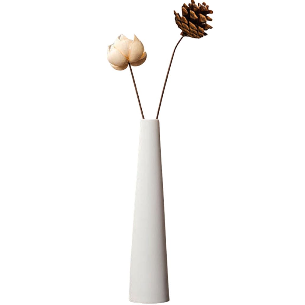 Small Vase Ceramic Tall Tapered Flowers Single Stem Vase Black Vase Home Decor Floral Centerpiece for Wedding Office (White)