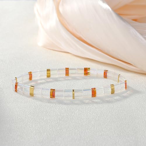 Image of KELITCH Women Stretch Bracelets Mixed Tila Seed Beaded Bracelets Lucky Jewelry for Women Lovers