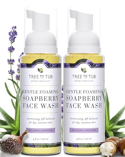 Tree To Tub Sensitive Skin Face Wash for Dry Skin - Moisturizing Gentle Face Cleanser for Women & Men, Hydrating Foaming Facial Cleanser, Daily Face Soap w-Organic Aloe Vera, All Natural Lavender Oil