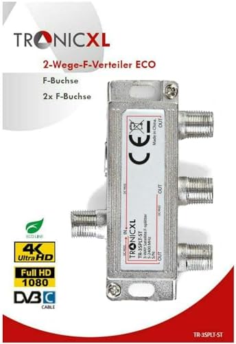 TronicXL Potrójny rozdzielacz anteny 3-krotny przepust DC TV kabel telewizji kablowej BK DVB-T2 np. kompatybilny z Splitter Unitymedia HD kompatybilny z rozdzielaczem 4K Sky Virgin Sat Splitter