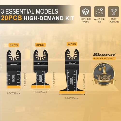 Image of Bionso 20PCS Titanium Oscillating Tool Blade Cuts Metal and Wood, Sharp and Durable Multitool Blades, Multi Tool Blades Kits, Oscillating Saw Blades Fit Dewalt Milwaukee Ryobi Makita