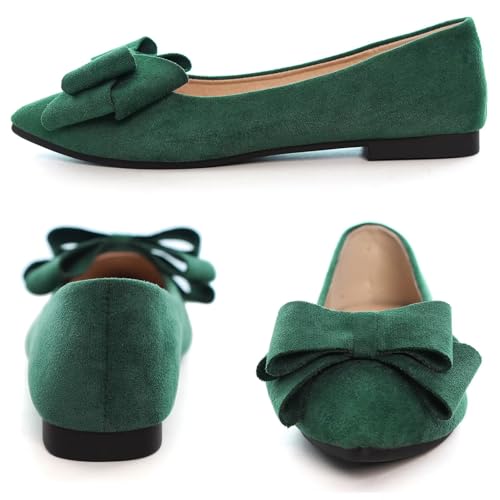 Image of SAILING LU Womens Bowknot Ballet Flats Pointy Toe Suede