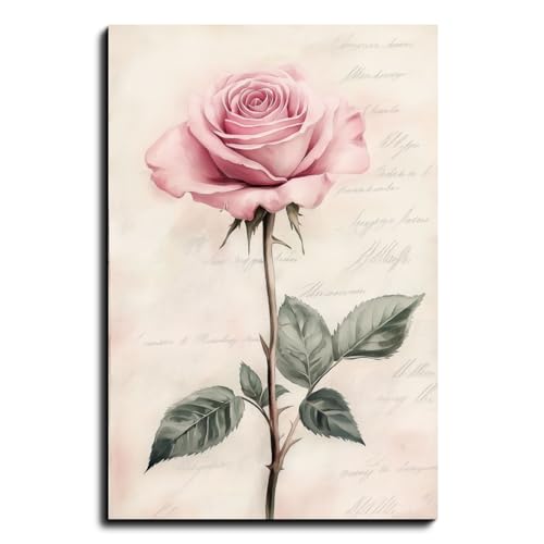 ROSE ONLY Framed Wall Art Canvas Prints, Romantic Rose Art Painting For Lover Wall Decor For Living Room Bedroom Farmhouse Valentine's Day Gift (8W X 12L)