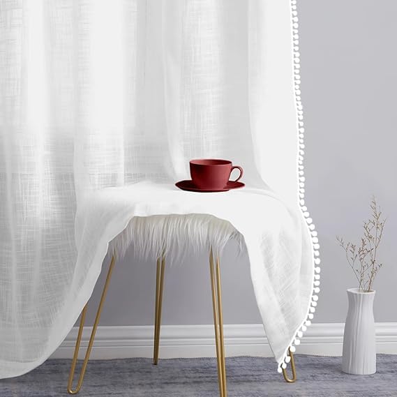 Image of THE LINEN COMPANY Cotton Linen Solid Curtain Set with Eyelet Rings (White, Door- 7.5 Feet)