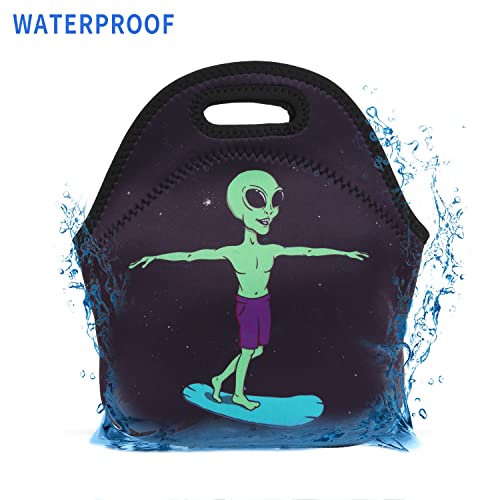 Violet Mist Womens Reusable Neoprene Lunch Bag Alien Insulated Lunch Box Galaxy Sky Thermal Lunch Bags Bag Waterproof Lunchbags Food Handbag Meal Prep Lunchbags Travel Work Gift For Women Men Adult #TOP4