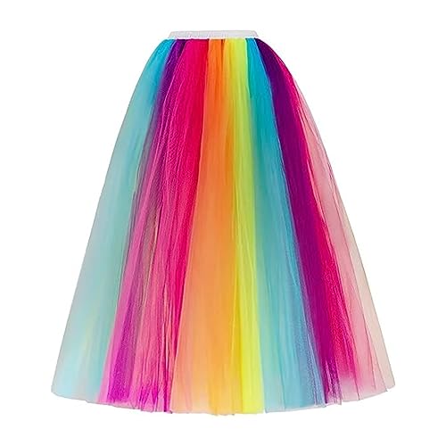 Women's A Line Pleated Long Maxi Tutu Tulle Party Skirts Rainbow Dress3