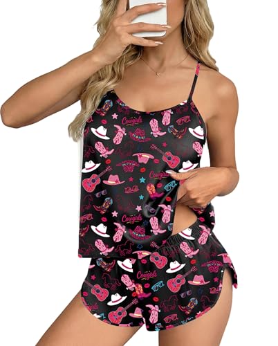Image of Ekouaer Silk Pajamas Set for Women Satin Backless Lingerie Pjs Cami Top and Shorts Nightwear