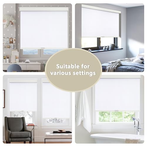 Sunoff Cordless 100% Blackout Roller Shades Blinds For Windows Free-Stop,Pull Down Room Darkening With Valance,Thermal Insulated Woven Fabric Window Door Blinds For Home,Office,White 30 Inch W X 72 Inch L thumb #5