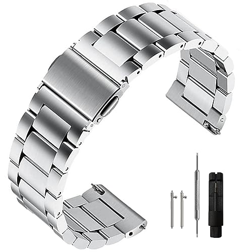 Niziruoup Stainless Steel Watch Band 16mm 18mm 20mm 22mm 24mm Quick Release Brushed Matte Metal Chain Watch Strap Watch Bracelet Smartwatch Replacement Band Strap for Men Women