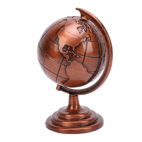 Globo Terráqueo Antiguo, Adorno Artístico, Decoración de Globo con Superficie Brillante, Globo Terráqueo Giratorio de Metal Rojo Vino para Escuela, Hogar y Oficina