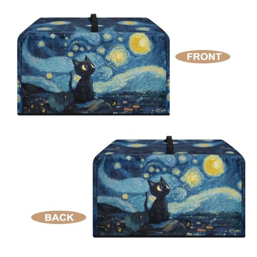 Image of Microwave Oven Dust Cover Air Fryer Toaster Oven Protector, Stain-Resistant Small Appliances Cover, L, 20.9 x 15.7 x 12.4 Inches, Black Cat Starry Night Print