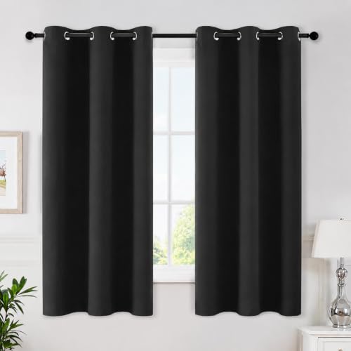 Image of MIULEE Black Blackout Bedroom Curtains 63 Inch Long Light Blocking | Grommet Top, Room Darkening Window Drapes, Privacy Protection, Thermal Insulated, Heat Blocking