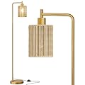 Oneach 66" Gold Floor Lamp for Living Room, Boho Floor Lamp with LED Bulb, Foot Switch, Rattan Shade, Industrial Tall Farmhouse Standing Lamp for Bedroom, Dining Room, Study Room, Office