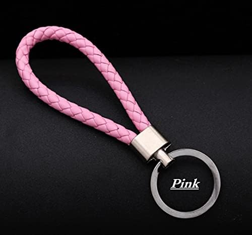 KOMUNJ 5 Pcs Braided PU Leather Strap Keyring Keychain Car Key Chain Ring Key Fob for Women and Men, DIY Bag Pendant