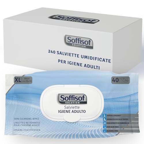 Soffisof Salviette Umidificate per Anziani - 240x Salviette Adulti XL 20x30 cm - 6 Confezioni da 40 Pezzi per Corpo e Igiene Intima