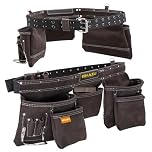 Eshazu Professional Leather Tool Belt - Carpenter Tools Belt - Tool Belt for Carpenters with 12 Pockets, Hammer Loop - Suitable for Electricians - Accommodates Waist up to 52”