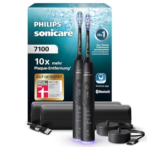 Philips Sonicare 7100 - Brosse à dents électrique sonique avec application, 4 modes de brossage et 3 niveaux d'intensité, Alerte de pression, EasyStart, SmarTimer et BrushPacer, Pack de 2, HX7429/03