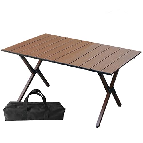 FGAQLUK Mesa De Camping Plegable, Mesa De Metal Portátil De Grano De Madera De Imitación, Enrollable con Bolsa De, para Picnics Al Aire Libre Reuniones Patio para 4-8 Personas (Color : Bruin, Tamañ