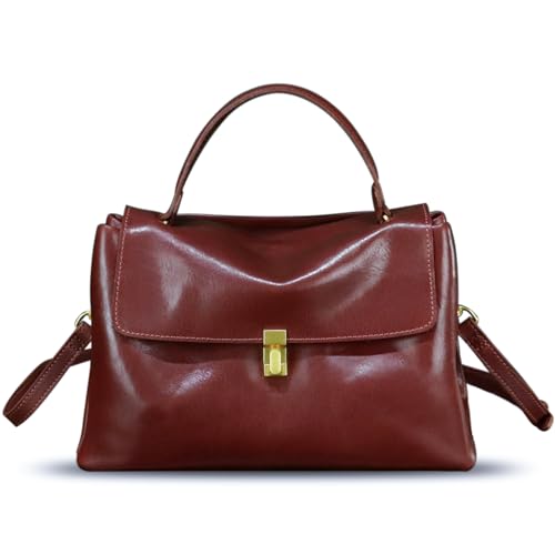 LRTO Genuine Leather Handbag for Women Crossbody Shoulder Bag Designer Satchel Purse (Light Coffee)