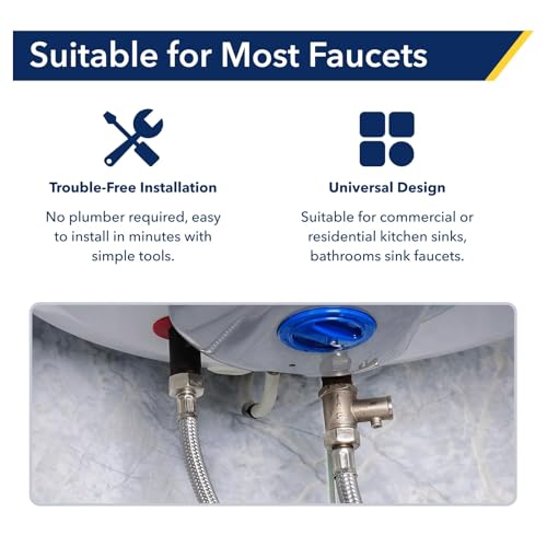PLUMBINGMASTER 32-Inch Faucet Supply Hoses 3/8-Inch Female Compression Thread x M10 Male Connector Braided Stainless Steel Long Faucet Supply Lines Connector 2 Pcs